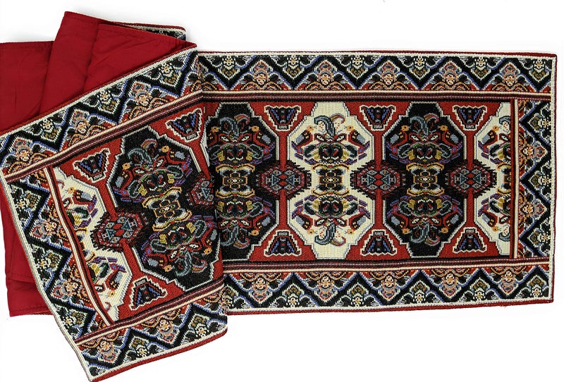 DaDa Bedding Majestic Red Kilim Rug Tapestry Dining Table Runner - Woven Elegant Intricate Floral Ornate - Royal Persian Rug Style Traditional Decorative Cotton Linen Kitchen Mats - 13" x 90" - Image 2